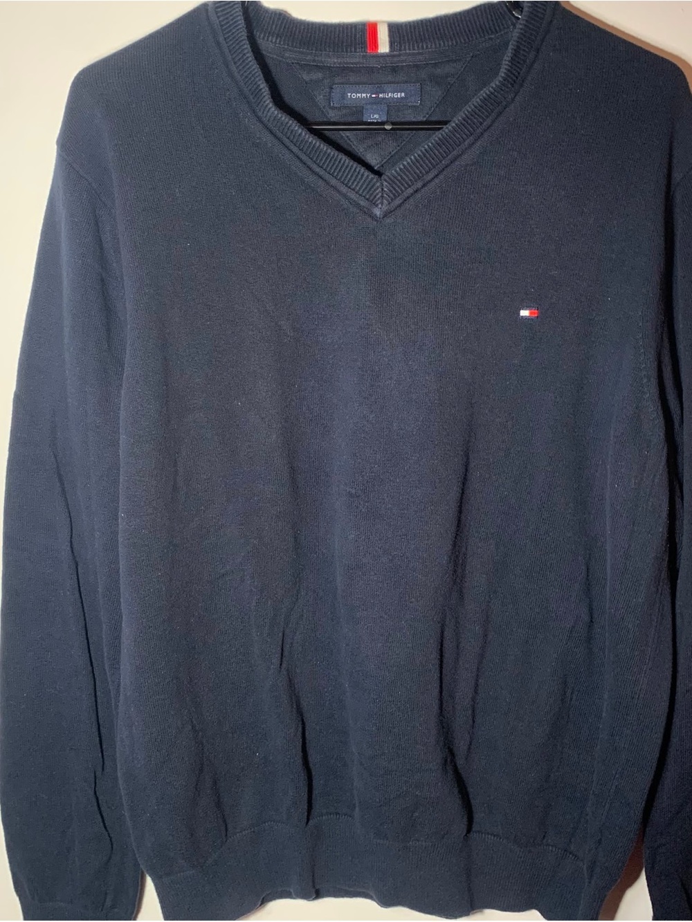 Men's Tommy Hilfiger V-Neck Cotton Sweater - Navy Blue - Size L